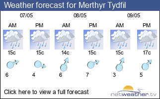 Weather forecast for Merthyr Tydfil